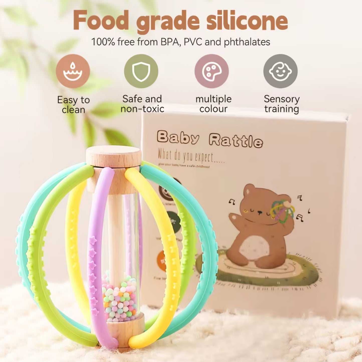 Best Seller! Wooden Rain Drum & Silicone Baby Rattle
