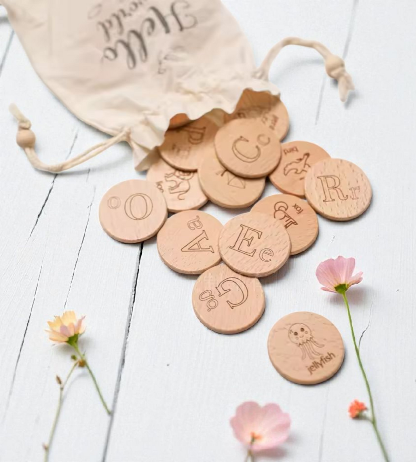 Wooden Alphabet Coins – Upper & Lowercase Letter Set (1.45")