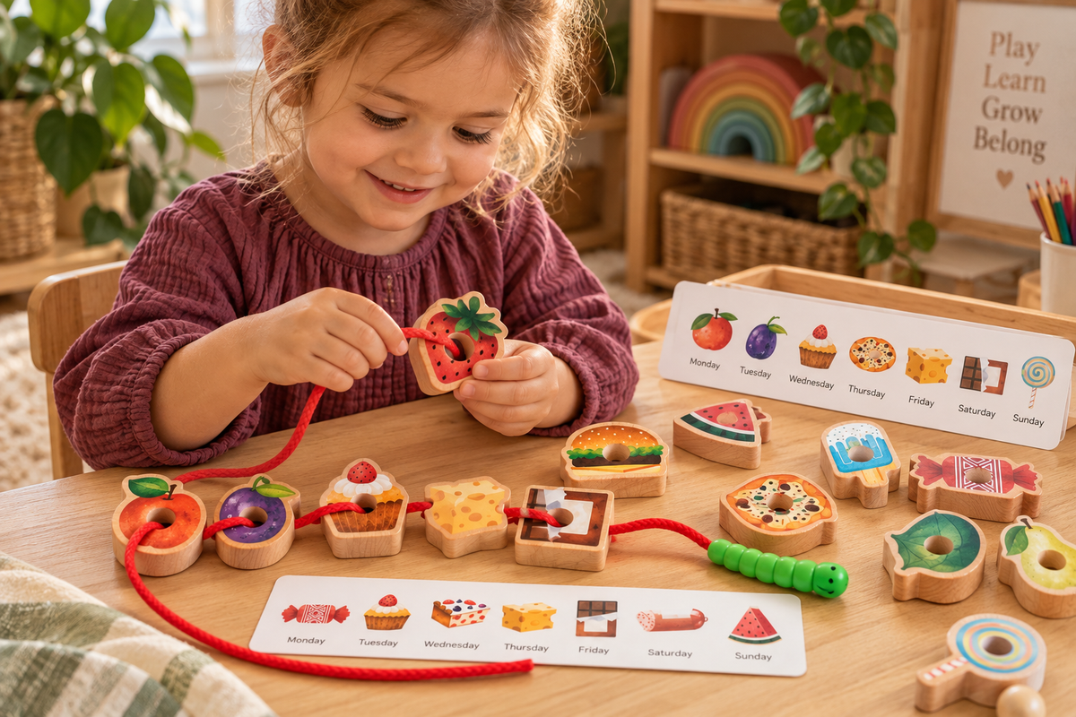 Greedy Caterpillar Wooden Lacing & Matching Game