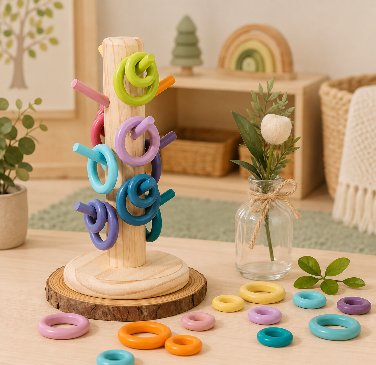 12-Dowel Sorting Tree with 24 Building Rings Set