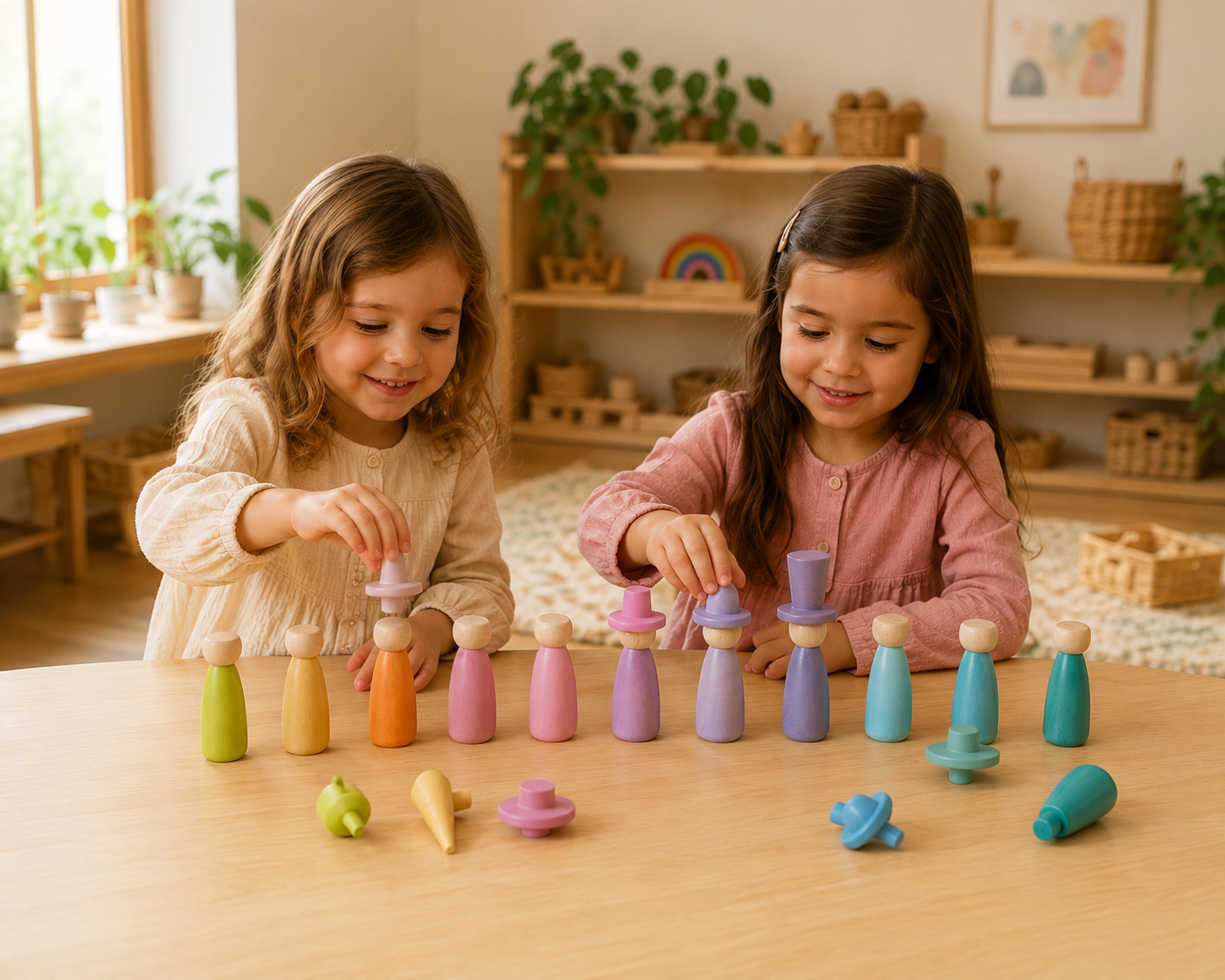 Pastel & Rainbow Hat Changer Peg Dolls