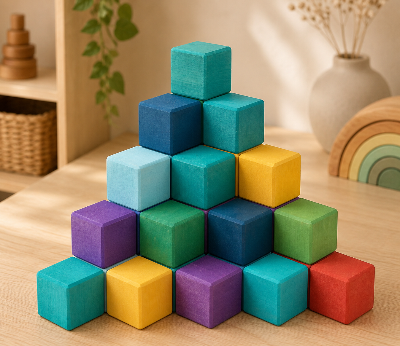 Rainbow Mosaic Building Blocks – 36 Pieces + Wooden Tray