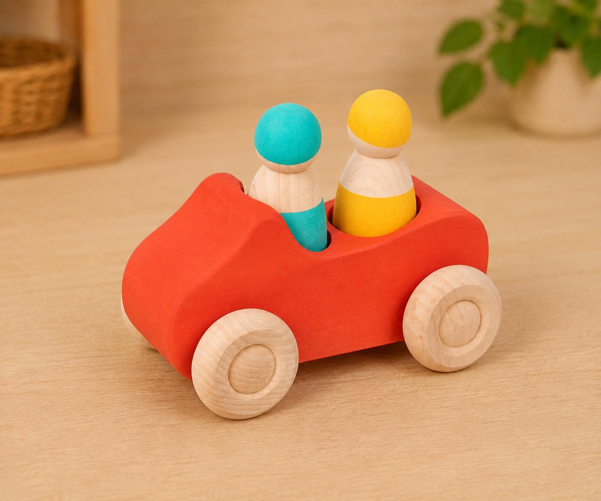 Rainbow Wooden Vehicle & Peg People Set – 10 Pieces