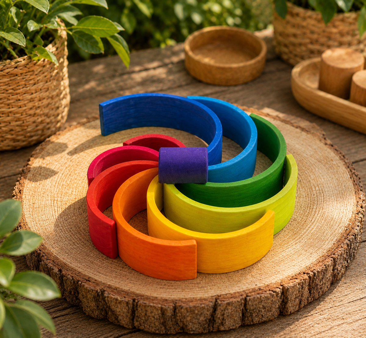 Large Wooden Rainbow Tunnel - 10-Piece Open-Ended Stacking Toy