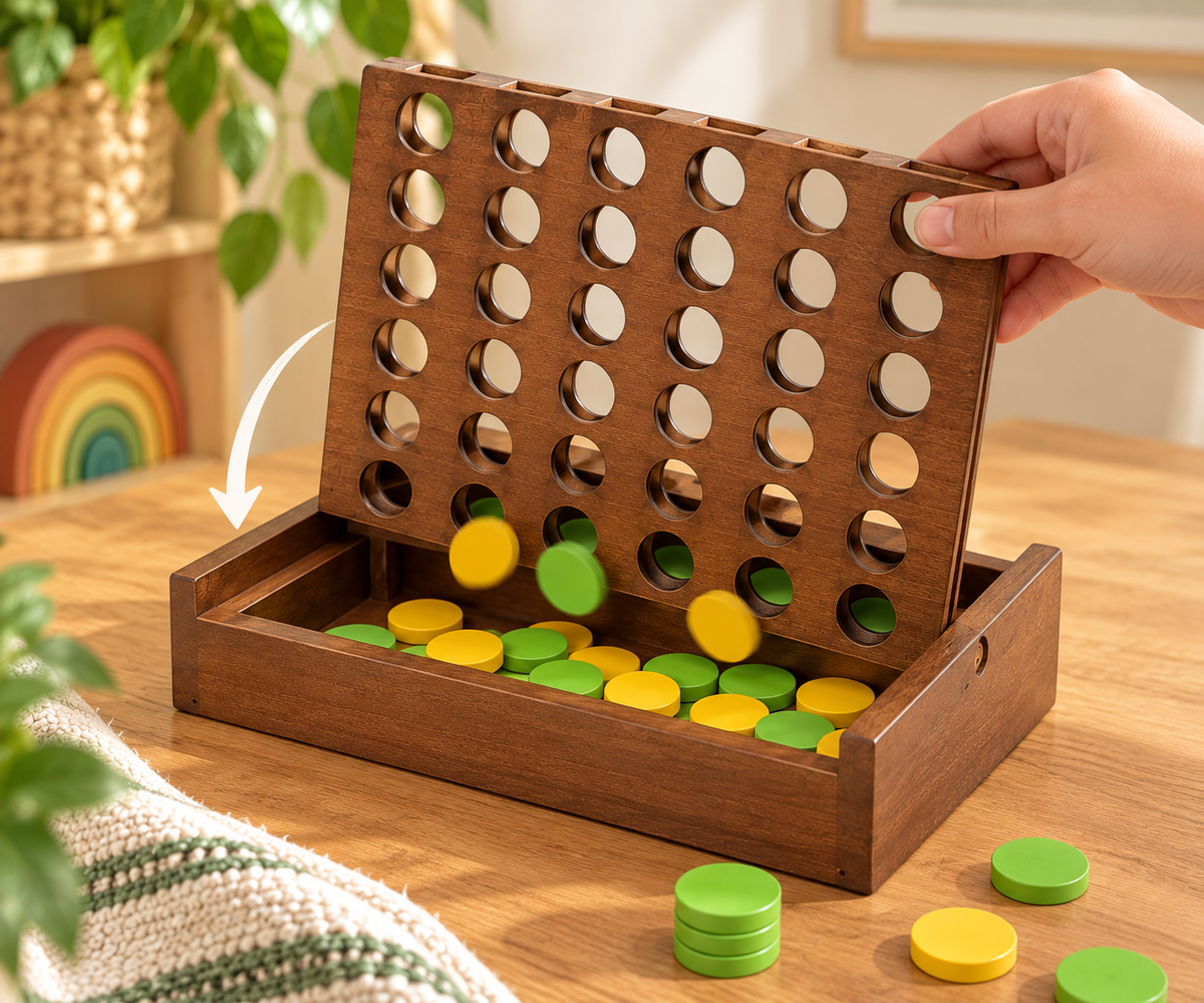 Wooden Four-in-a-Row Strategy Game