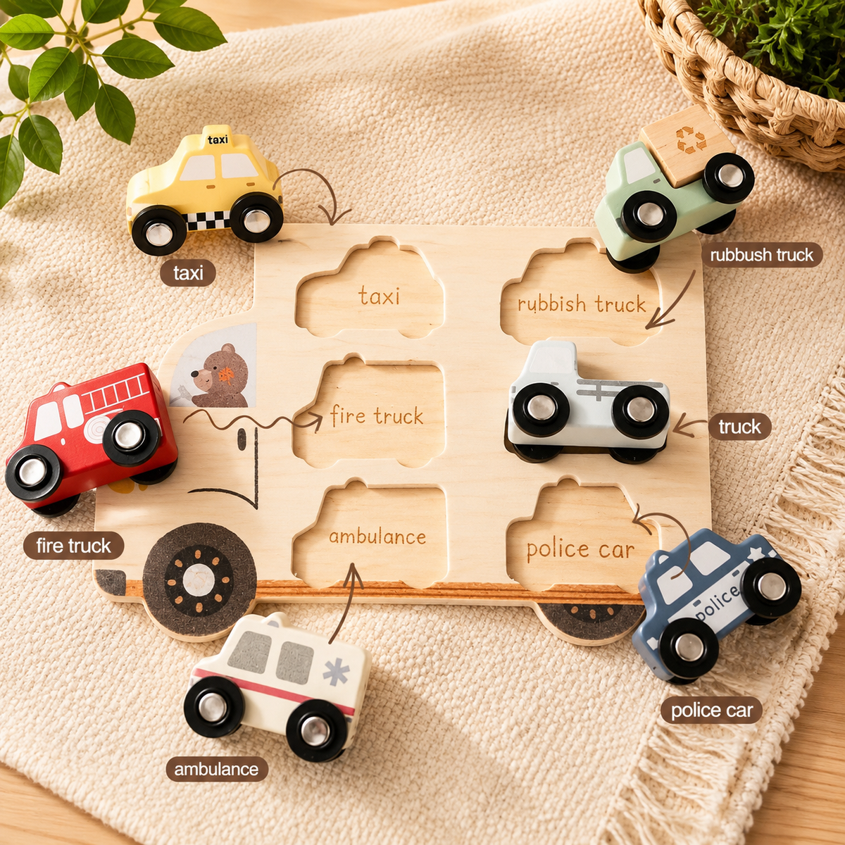🚚 Wooden Vehicle Puzzle & Play Set

A puzzle and play set all in one! Includes 6 chunky wooden vehicles!