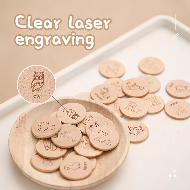 Wooden Alphabet Coins – Upper & Lowercase Letter Set (1.45")