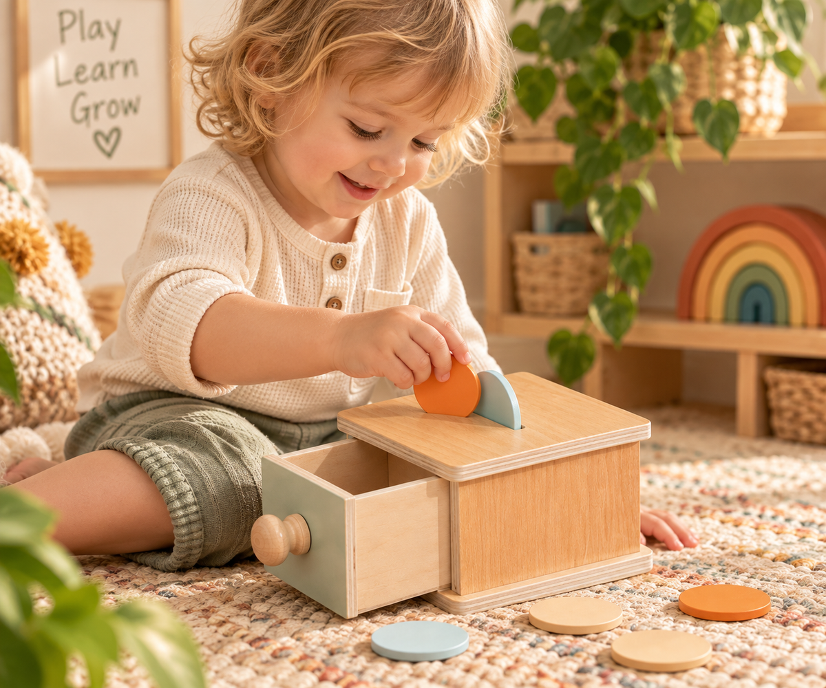 Wooden Coin Drop Box with Drawer