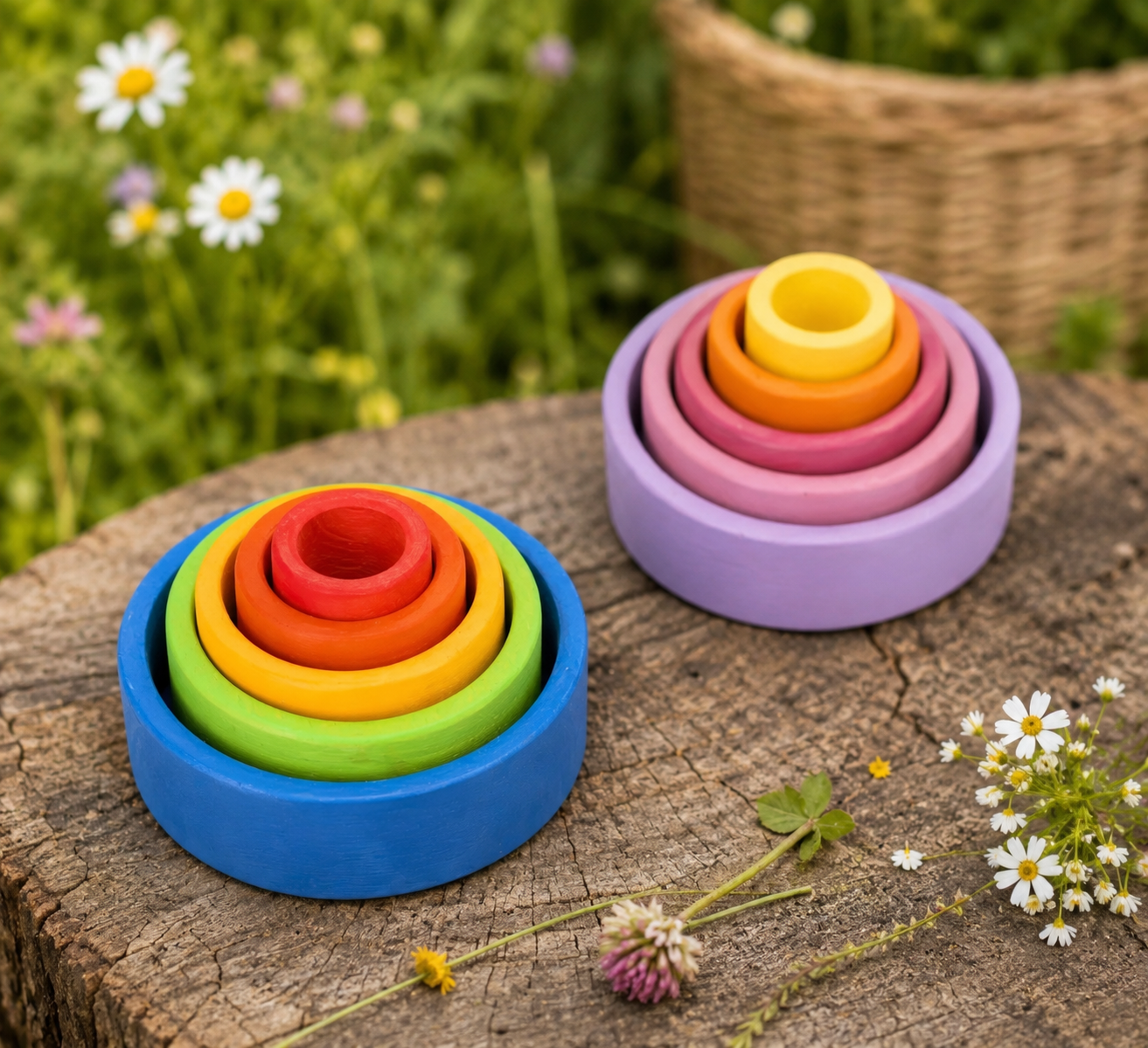 Wooden Rainbow Nesting Bowls