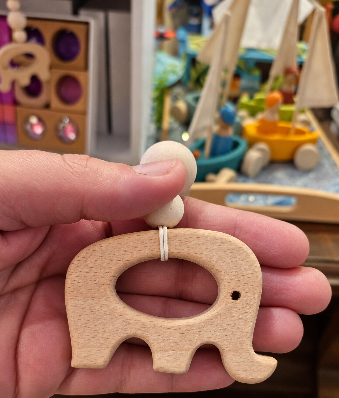 Wooden Elephant Teether Clip