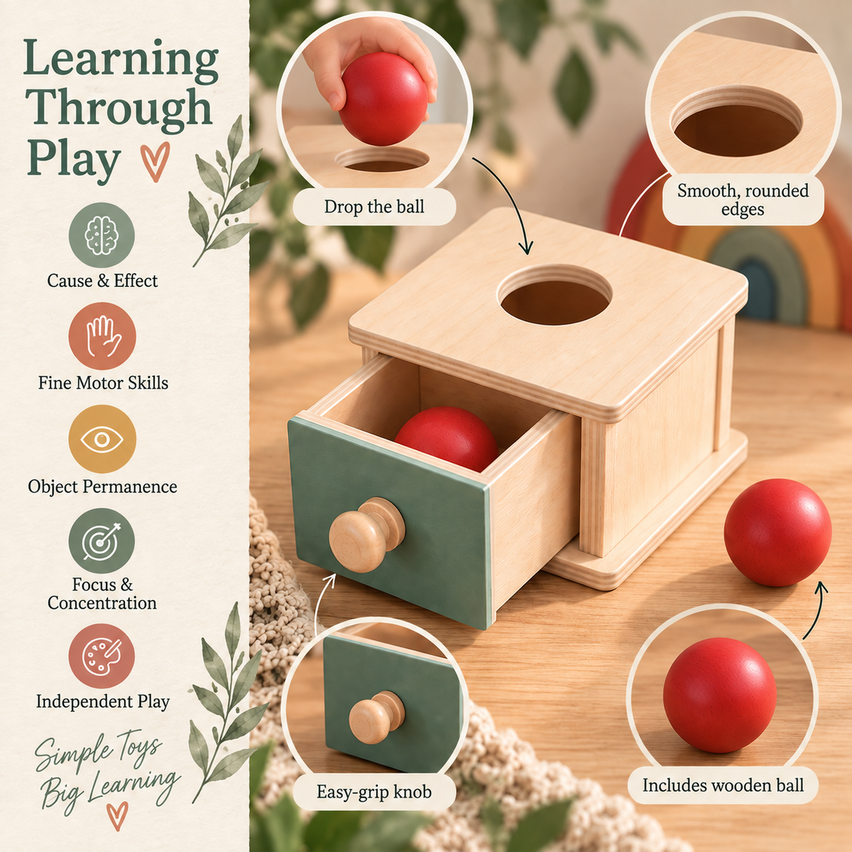 Wooden Ball Drop Object Permanence Box