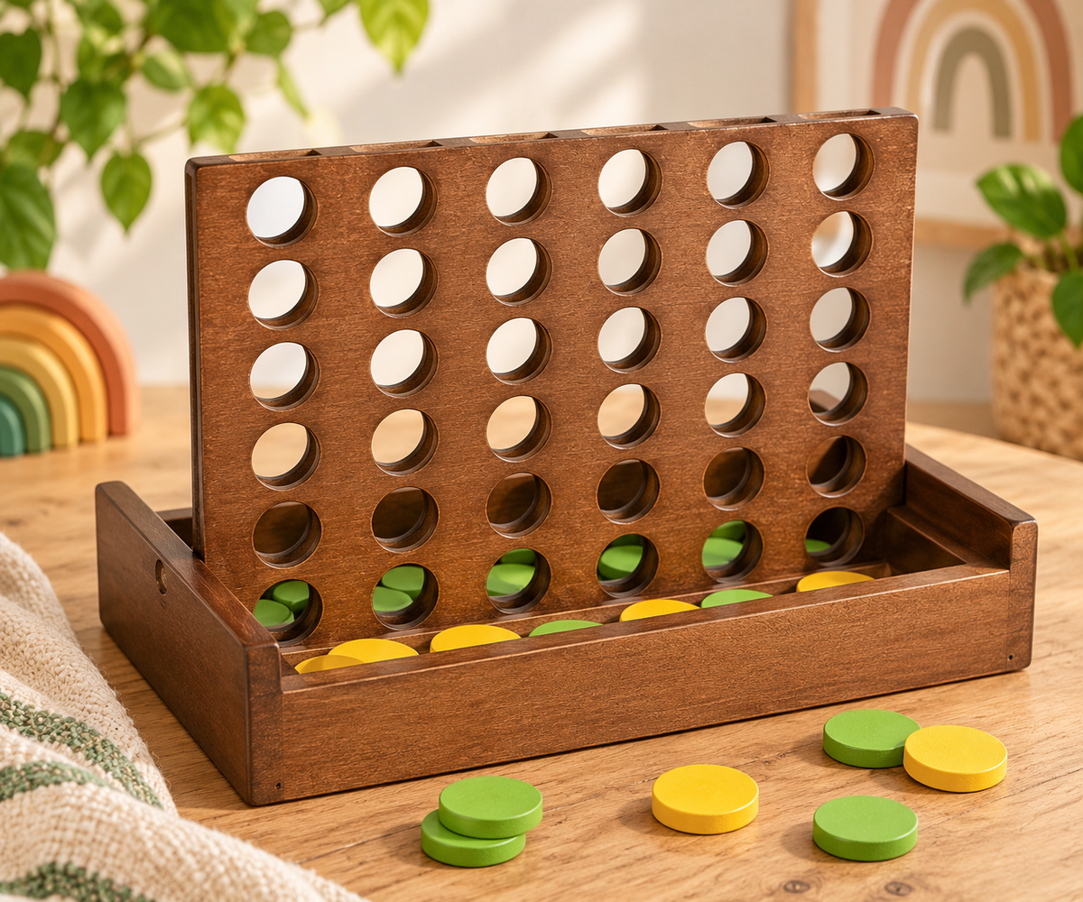 Wooden Four-in-a-Row Strategy Game