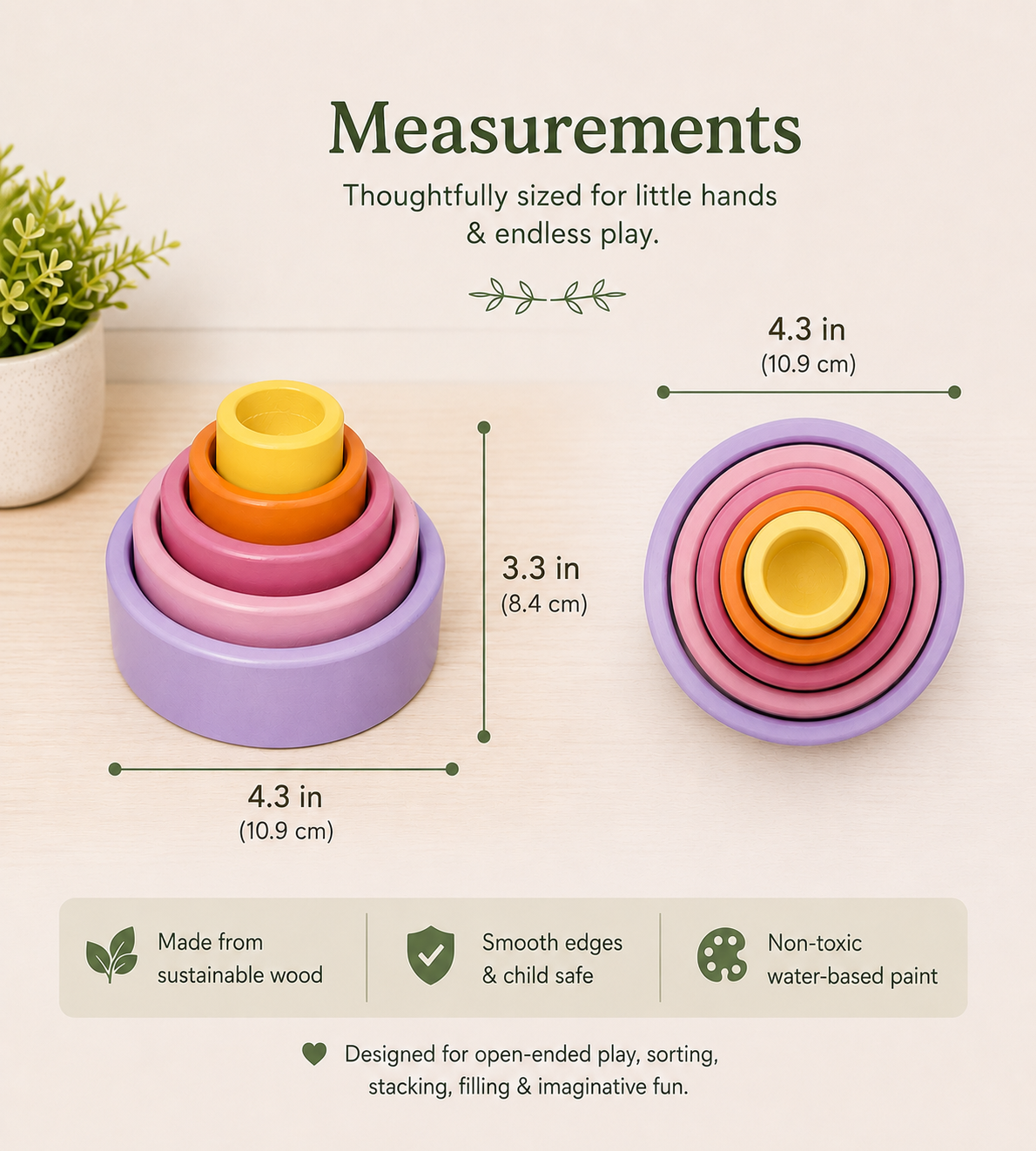 Wooden Rainbow Nesting Bowls