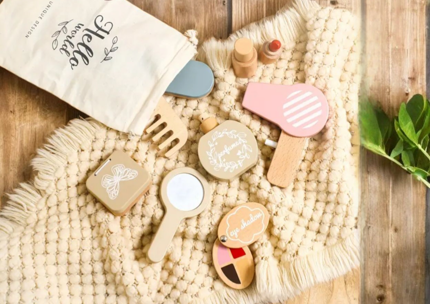 Natural Wooden Makeup Toy Set – 13-Piece Pretend Play Beauty Kit for Kids