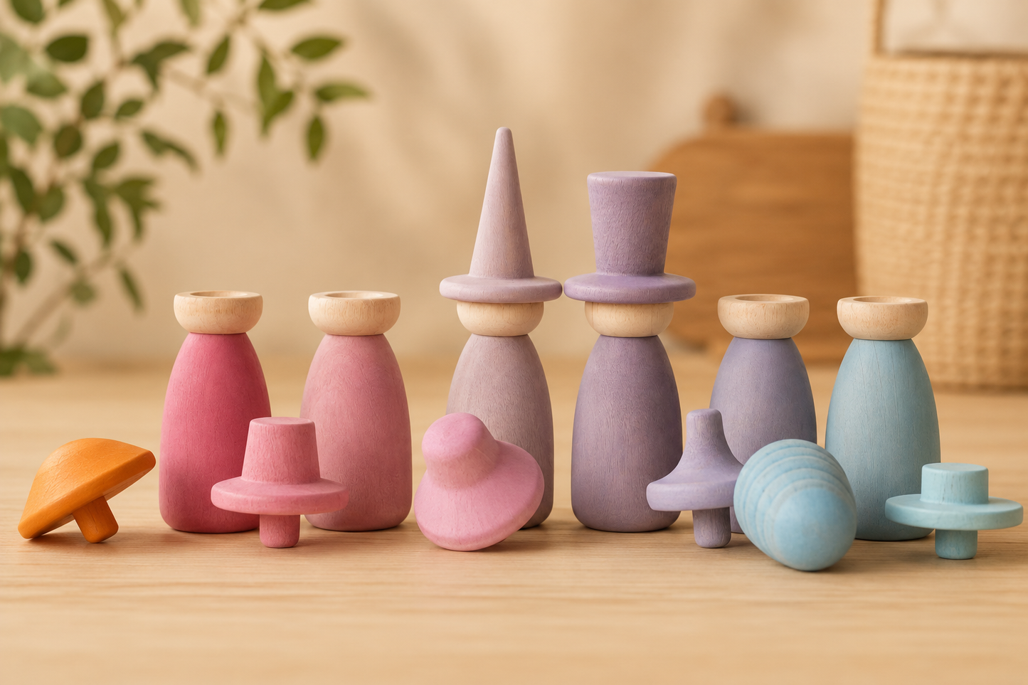 Pastel & Rainbow Hat Changer Peg Dolls