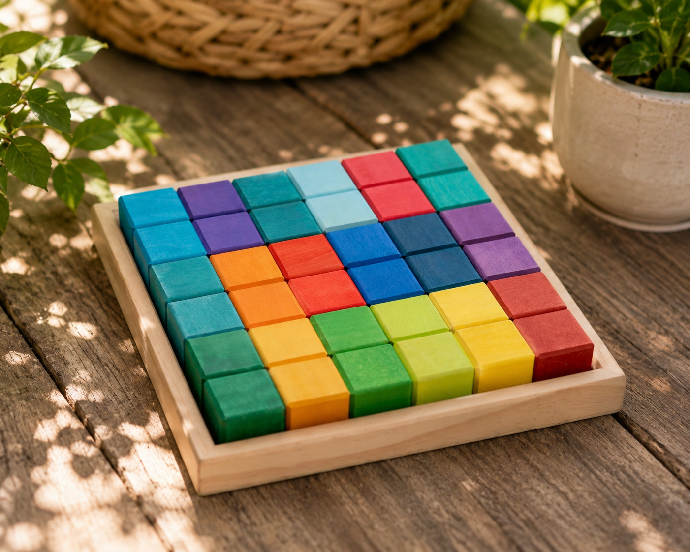 Rainbow Mosaic Building Blocks – 36 Pieces + Wooden Tray