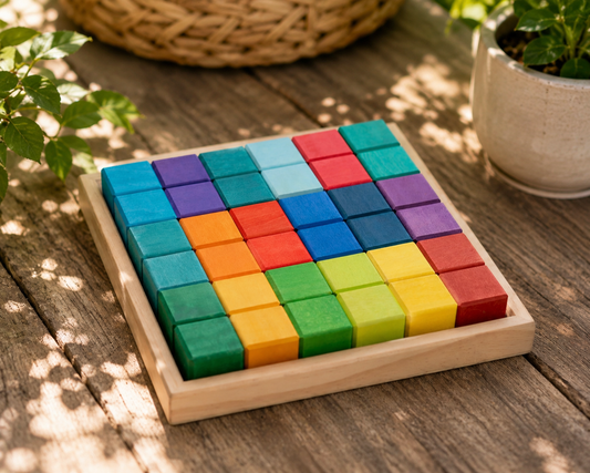 Rainbow Mosaic Building Blocks – 36 Pieces + Wooden Tray