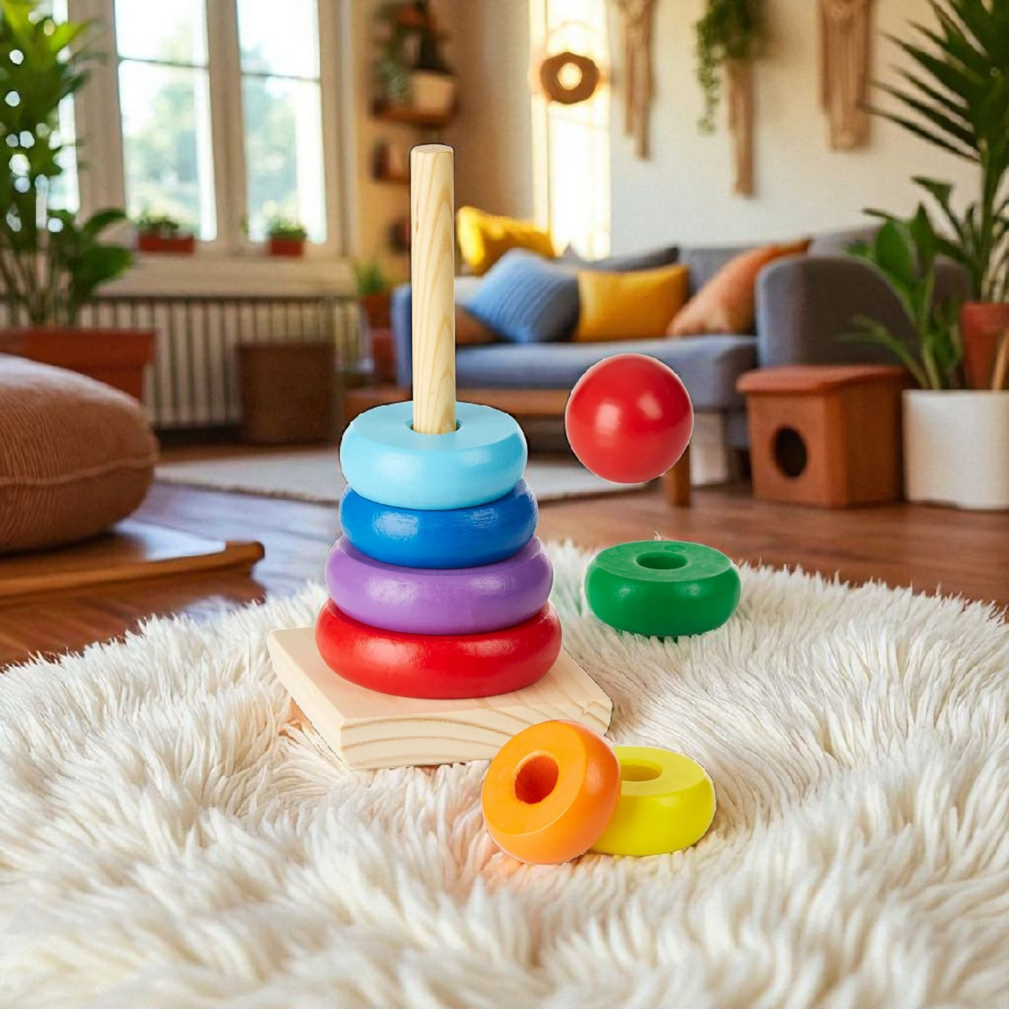 Wooden Rainbow Stacker – Classic Educational Toy for Ages 2+