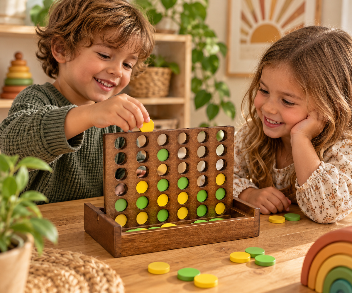 Wooden Four-in-a-Row Strategy Game