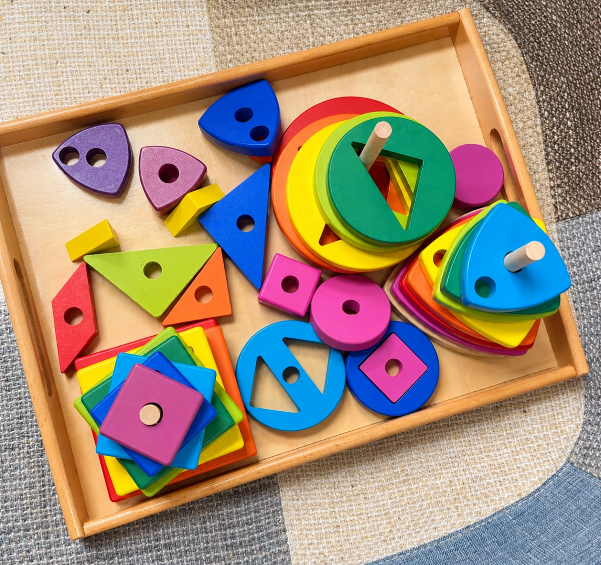 Rainbow Wooden Stacking Tower – Circle or Square