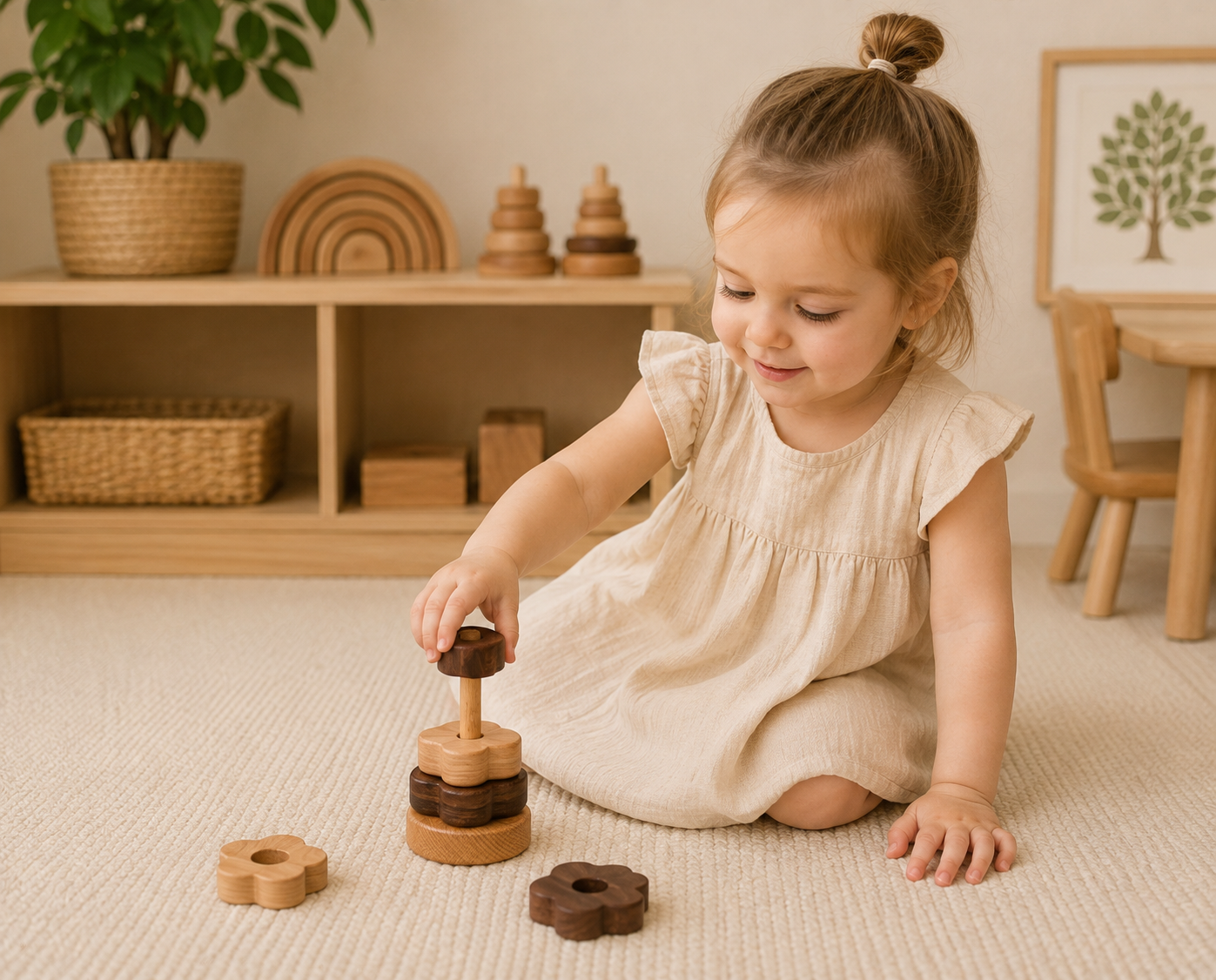 Natural Wood Geometric Stacking Toy