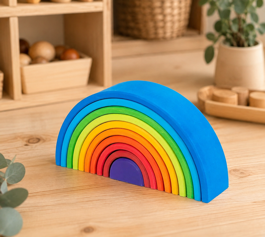 Large Wooden Rainbow Tunnel - 10-Piece Open-Ended Stacking Toy