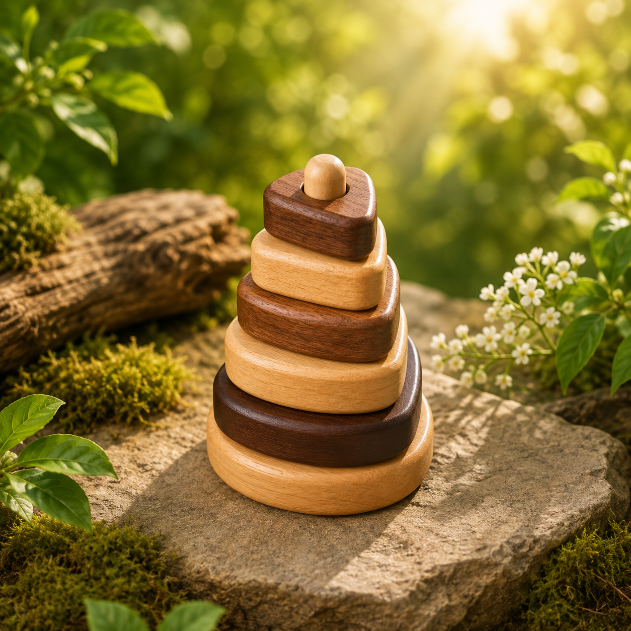 Natural Wood Geometric Stacking Toy