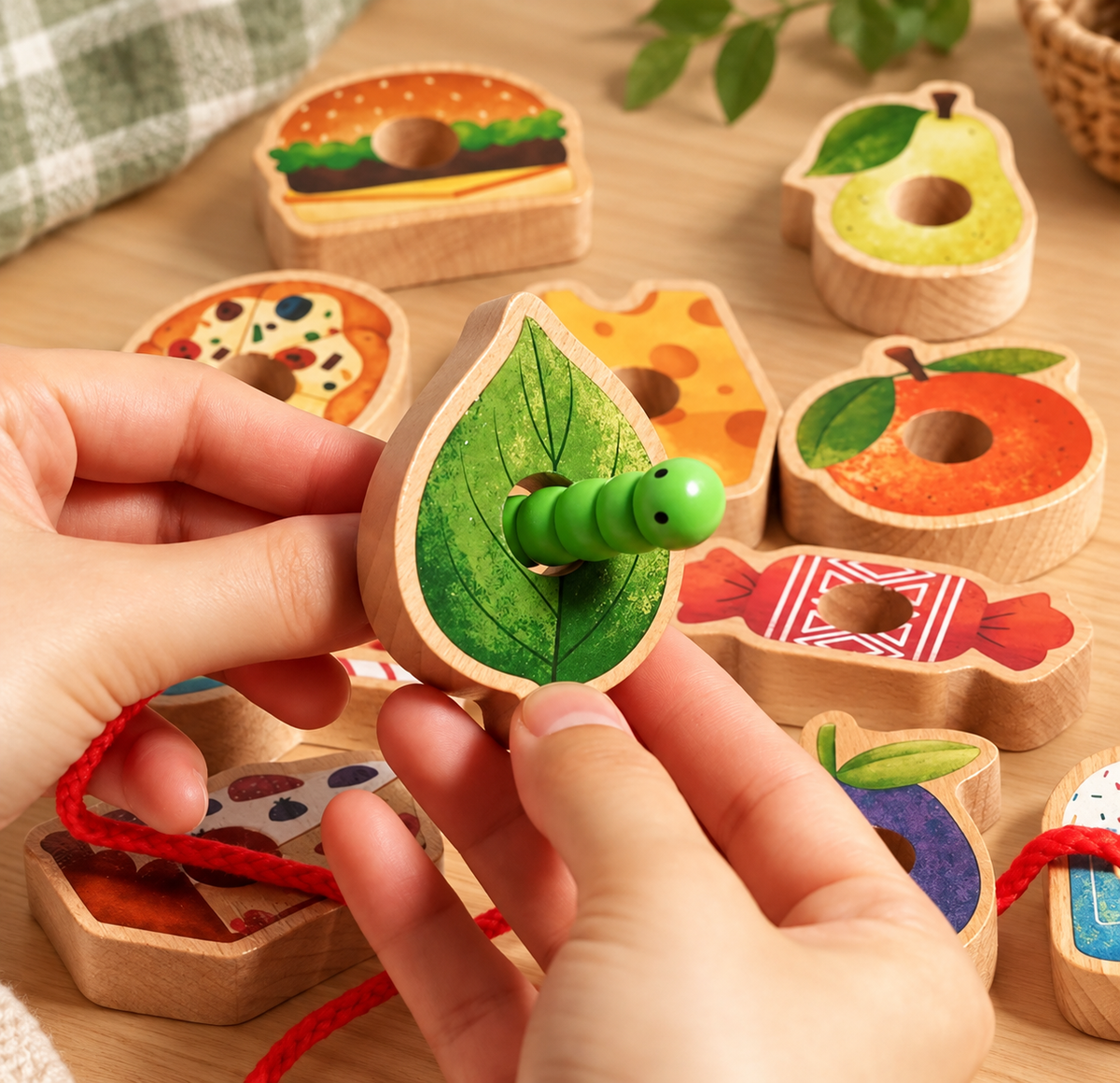 Greedy Caterpillar Wooden Lacing & Matching Game