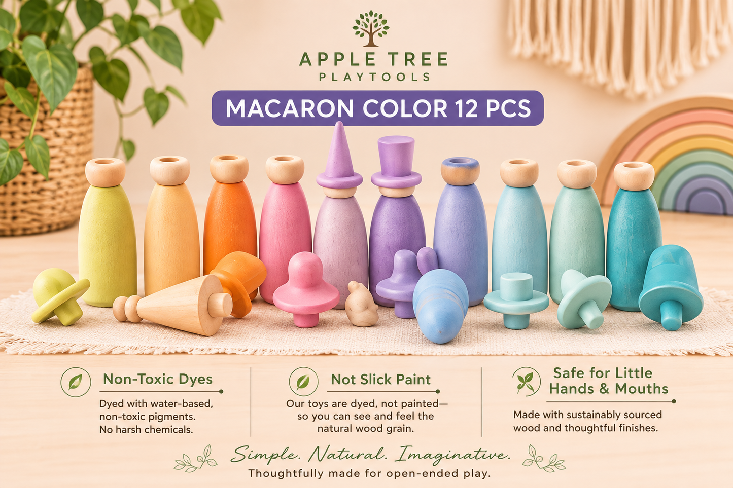 Pastel & Rainbow Hat Changer Peg Dolls