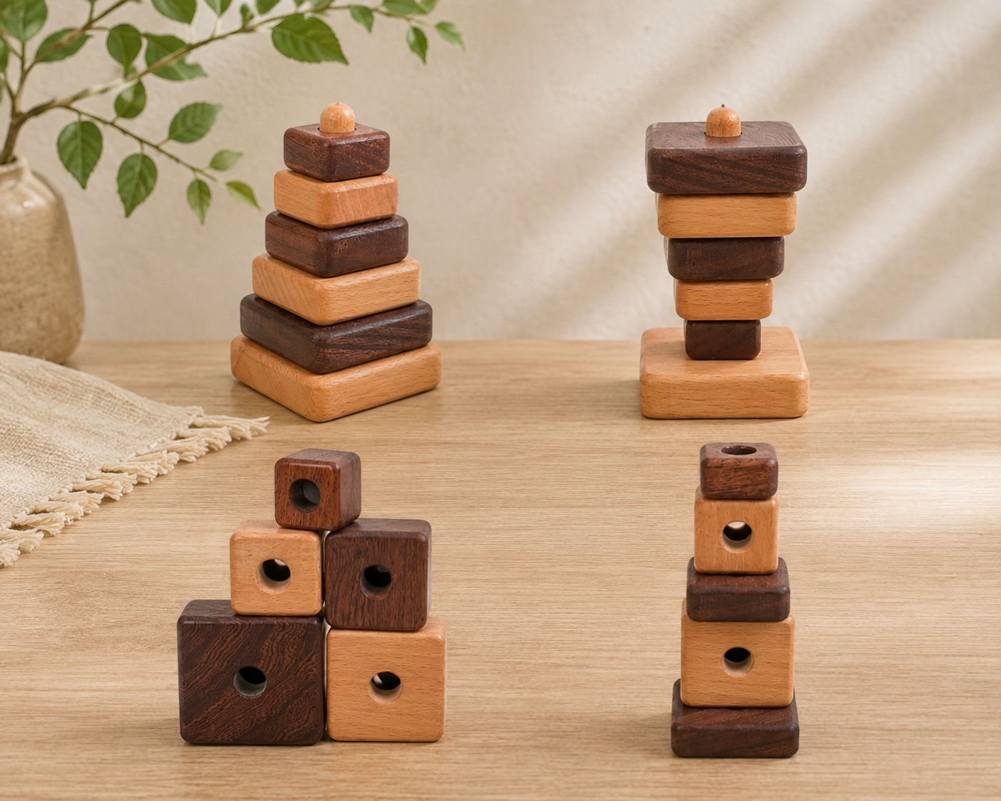 Natural Wood Geometric Stacking Toy