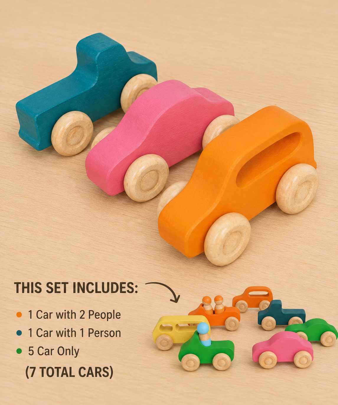 Rainbow Wooden Vehicle & Peg People Set – 10 Pieces