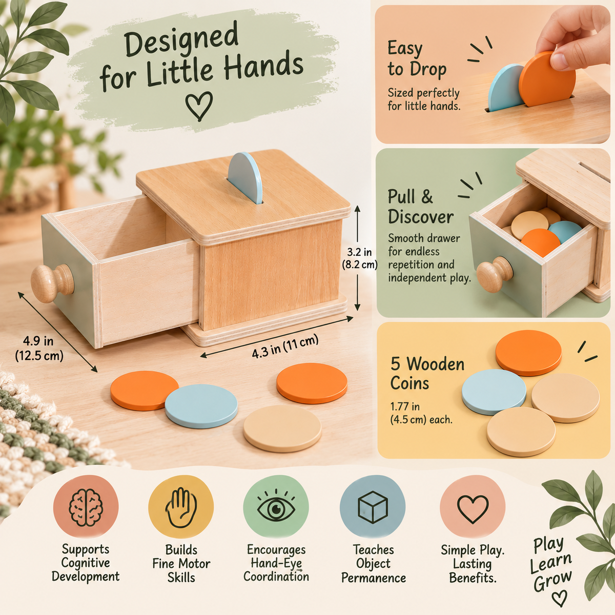 Wooden Coin Drop Box with Drawer