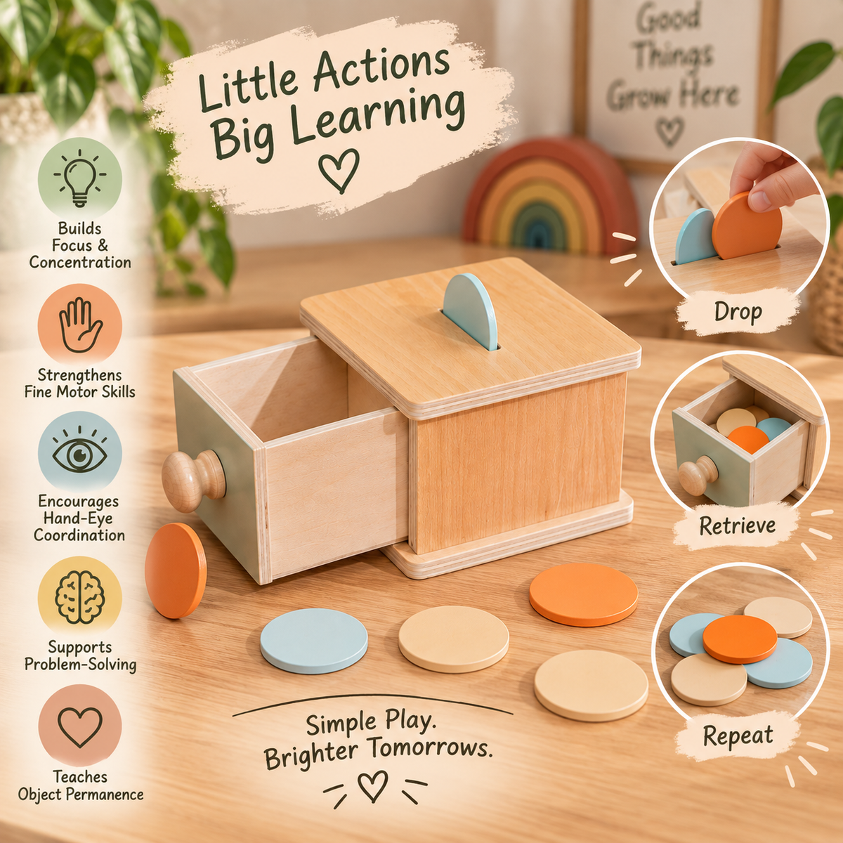 Wooden Coin Drop Box with Drawer