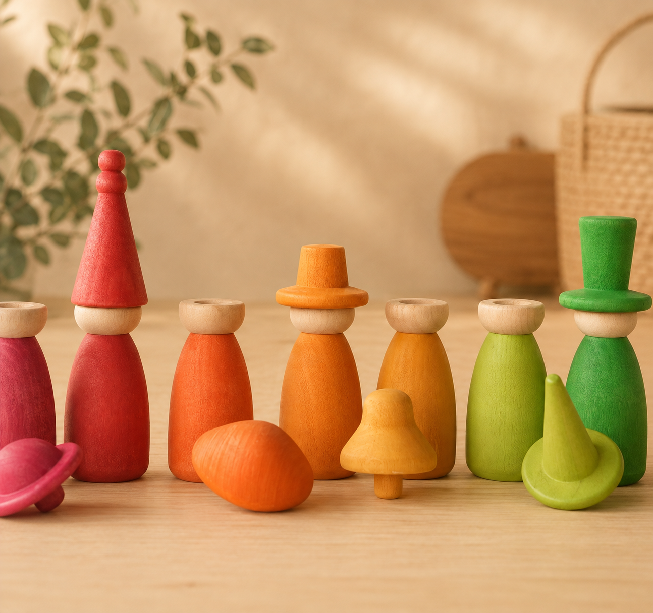 Pastel & Rainbow Hat Changer Peg Dolls