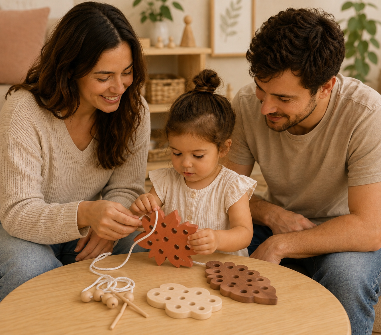 Wooden Montessori Lacing Leaves Set