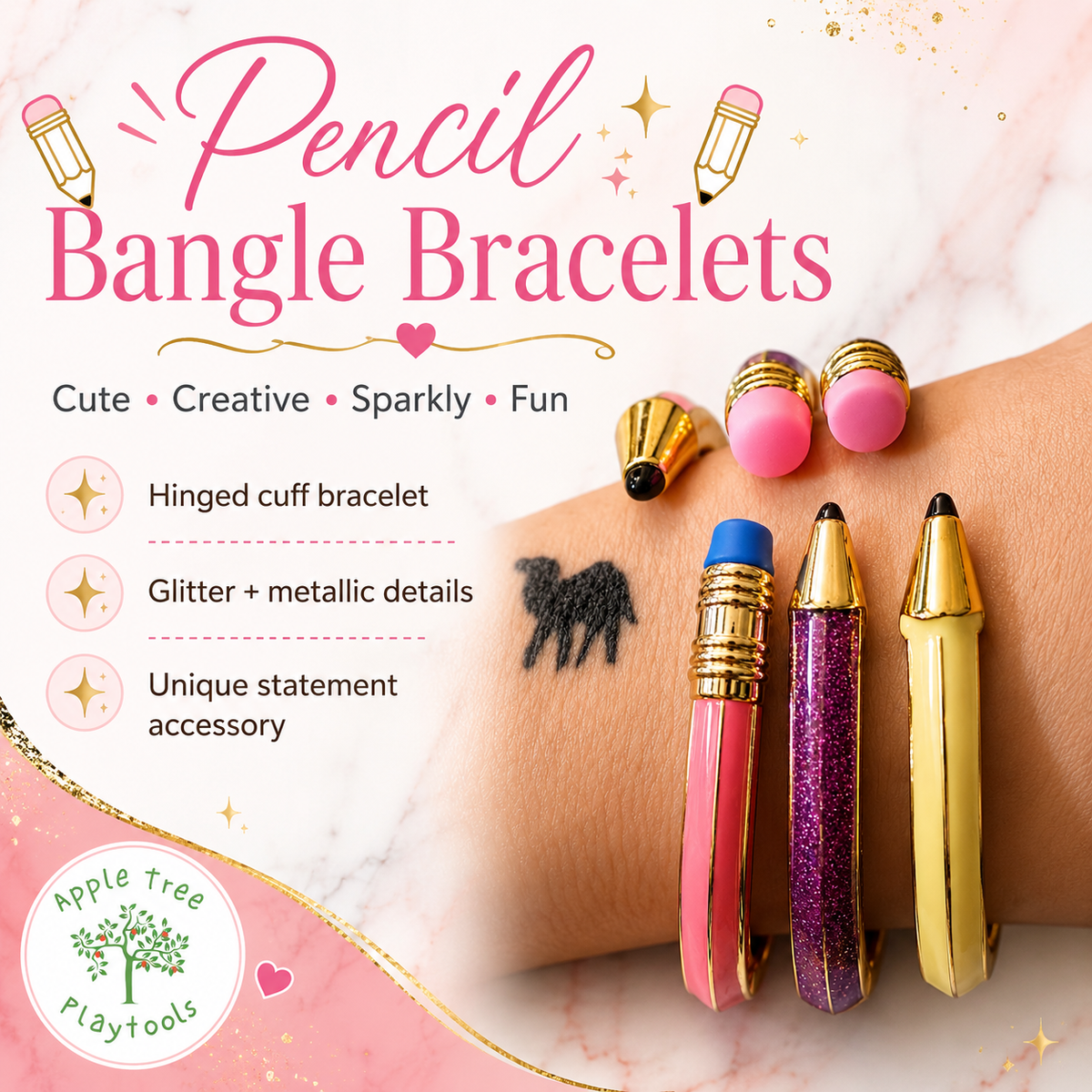 ✏️ Pencil Bangle Bracelets ✏️
Fun • Sparkly • Teacher Approved 💖