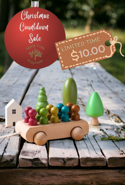 Christmas Countdown Sale Price! 🎄 10 Wooden Peg Dolls and Pull Cart