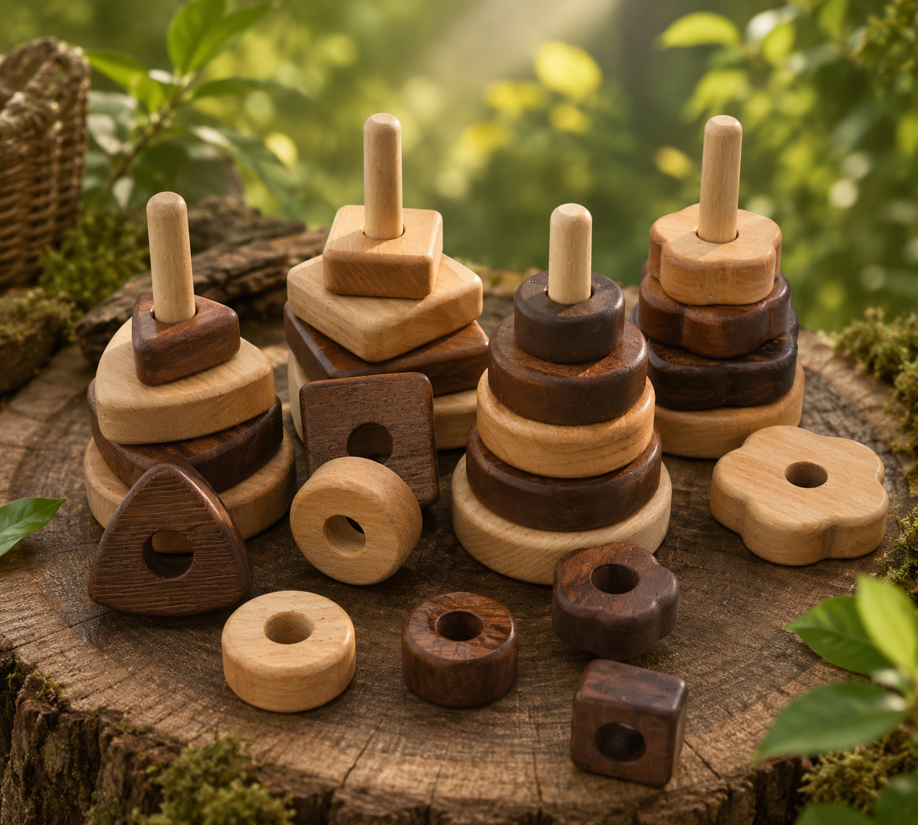 Natural Wood Geometric Stacking Toy