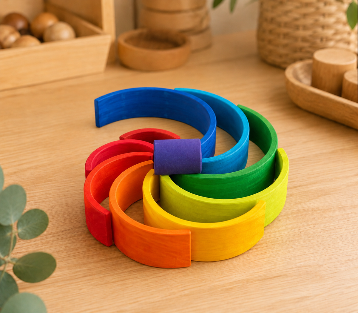 Large Wooden Rainbow Tunnel - 10-Piece Open-Ended Stacking Toy