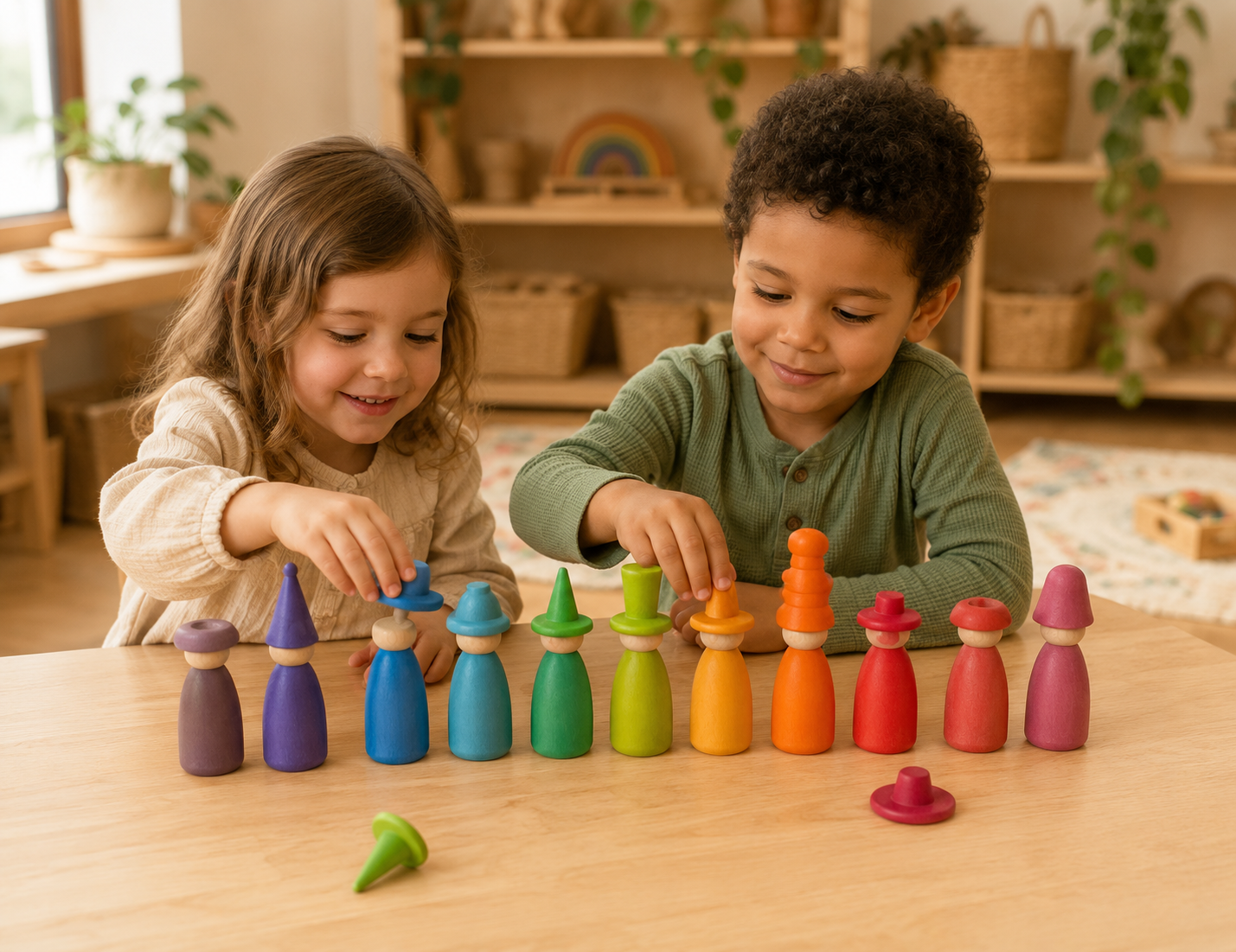 Pastel & Rainbow Hat Changer Peg Dolls