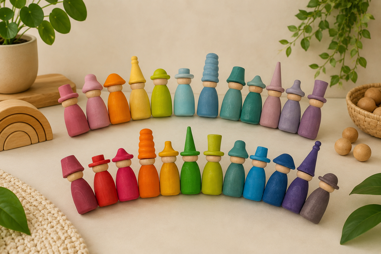 Pastel & Rainbow Hat Changer Peg Dolls