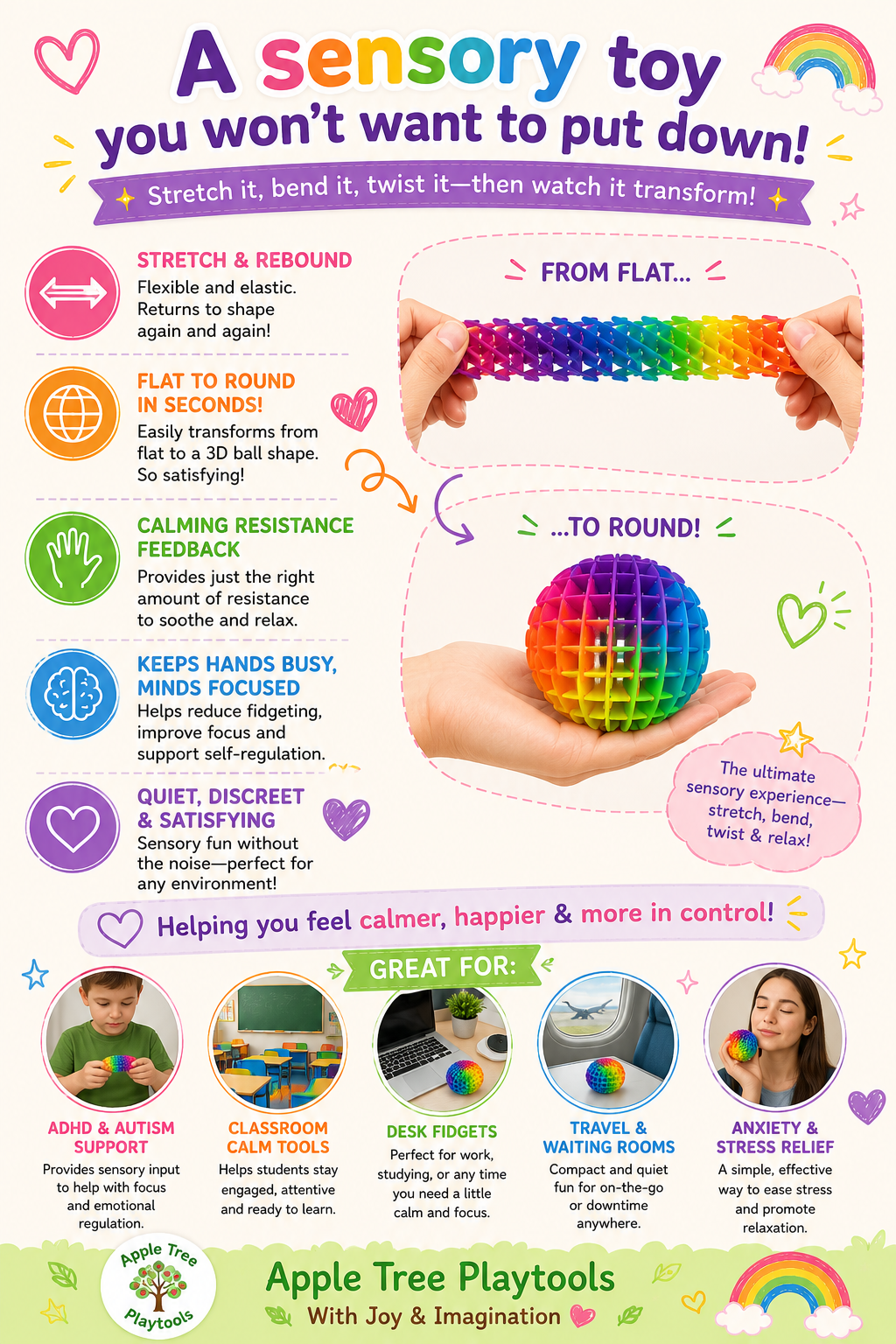 Quiet Worm Sensory Fidget 🌈
Stretch it, bend it, twist it, and watch it transform!