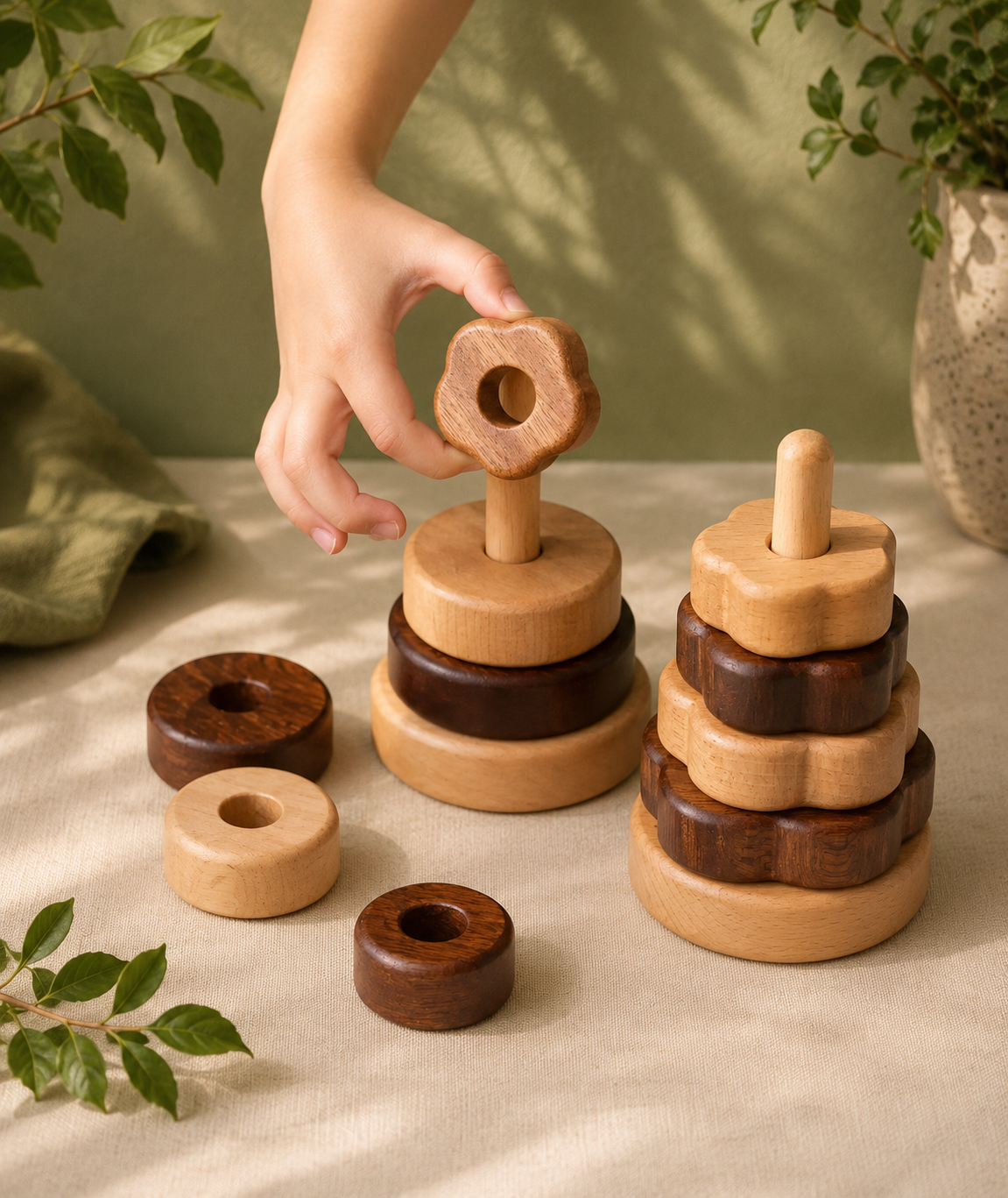 Natural Wood Geometric Stacking Toy