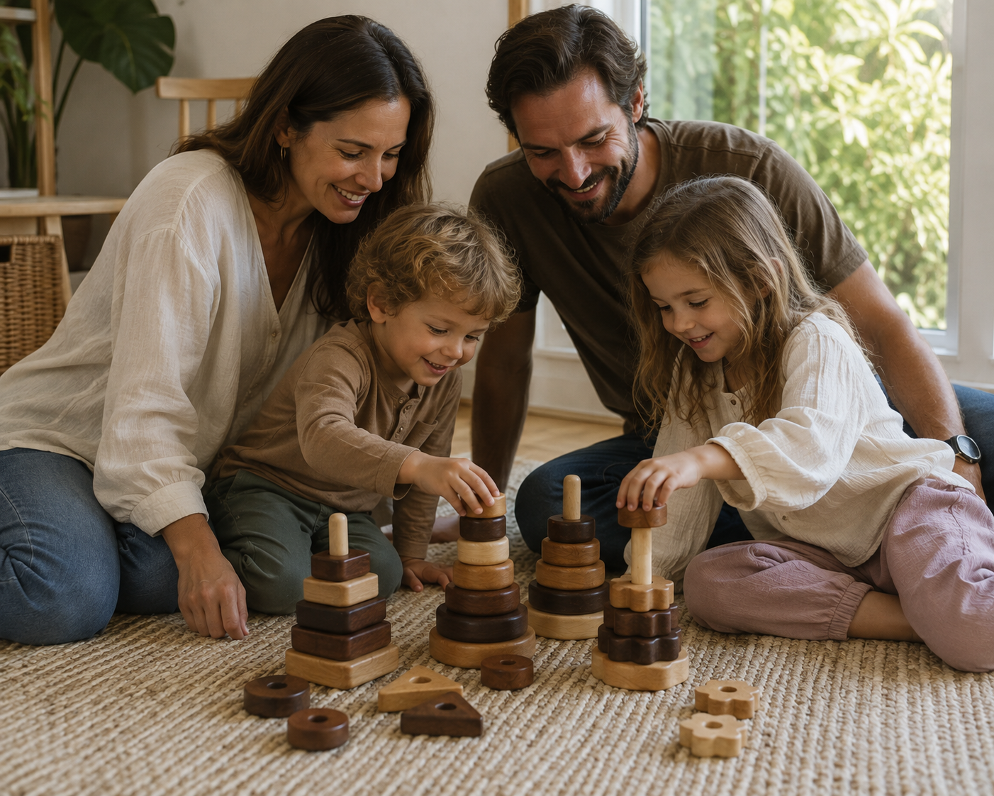 Natural Wood Geometric Stacking Toy