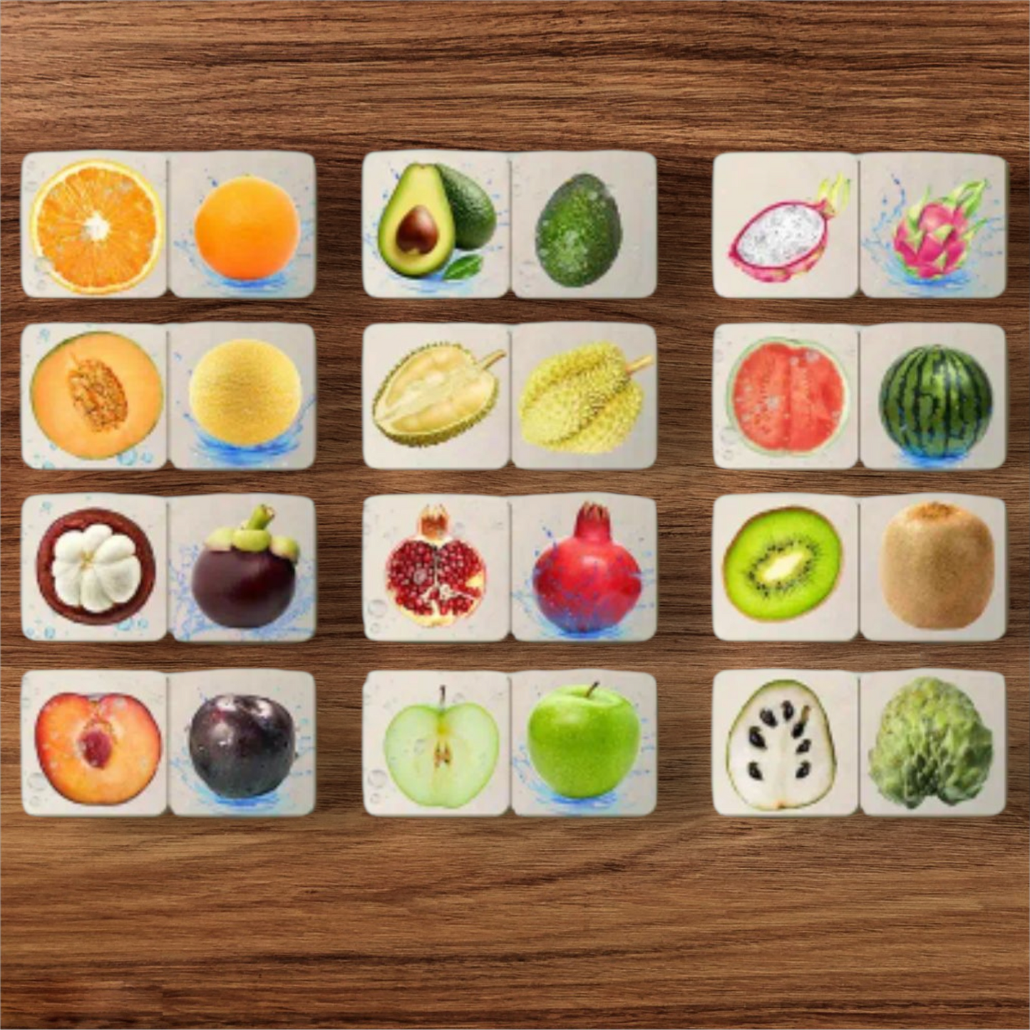 Wooden Fruits Memory Game – Montessori Matching Cards for Toddlers