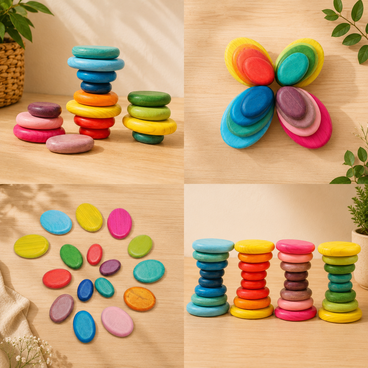 Wooden River Stones – Stacking & Balancing Sets | 12 or 20 Pieces