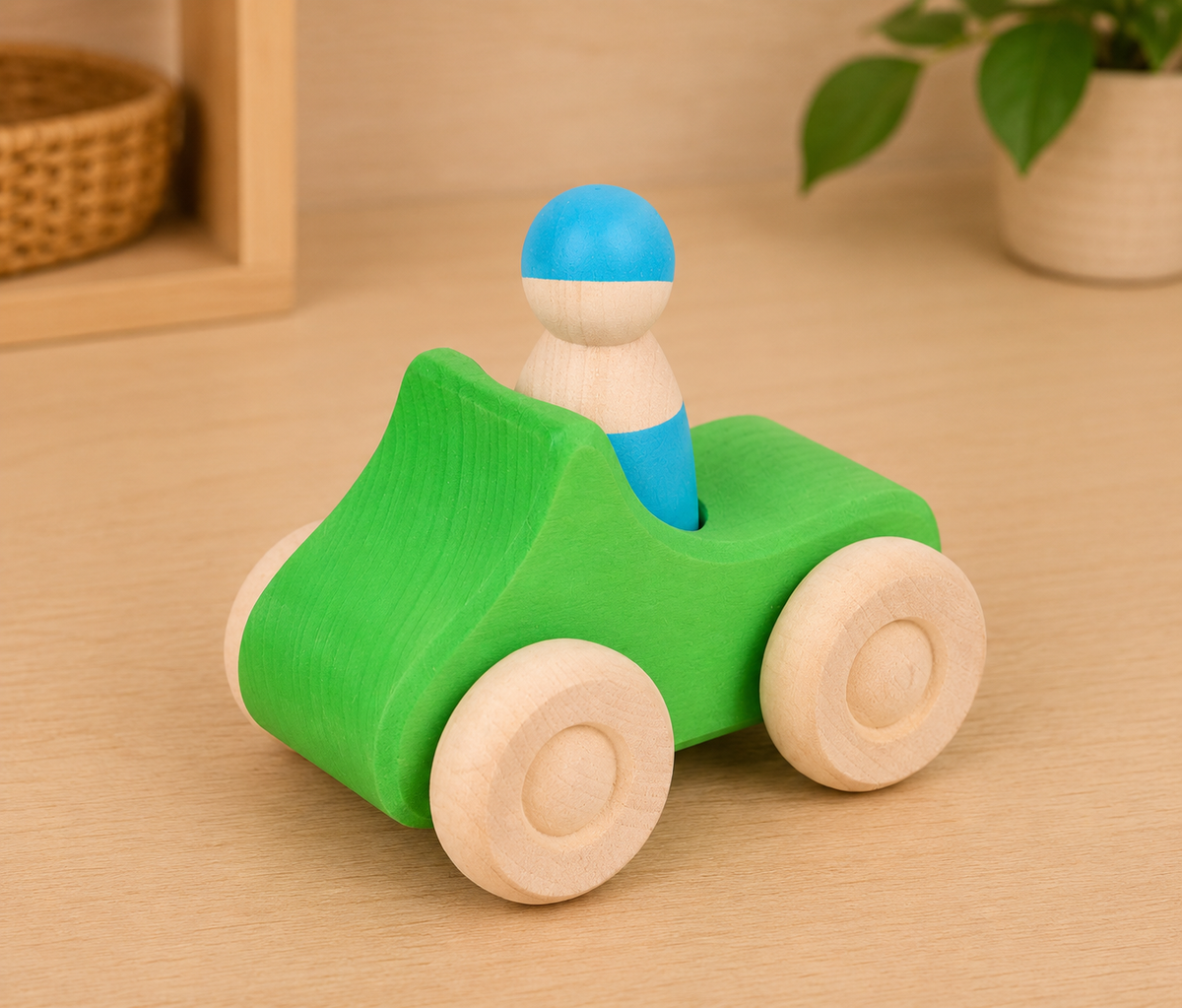 Rainbow Wooden Vehicle & Peg People Set – 10 Pieces