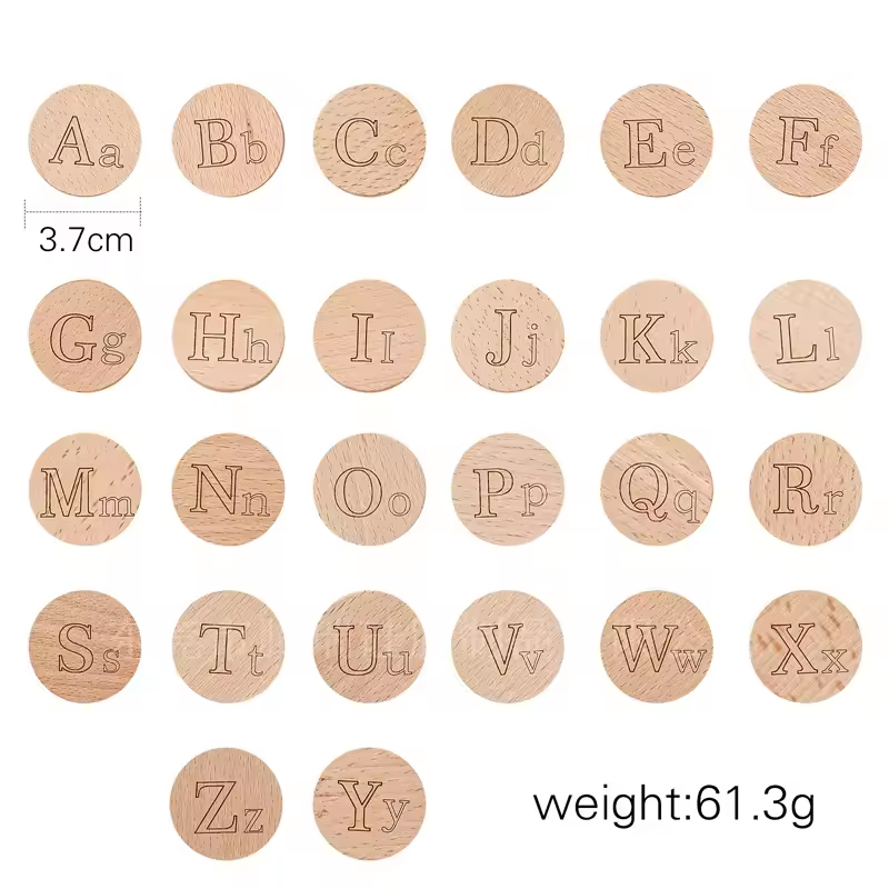 Wooden Alphabet Coins – Upper & Lowercase Letter Set (1.45")