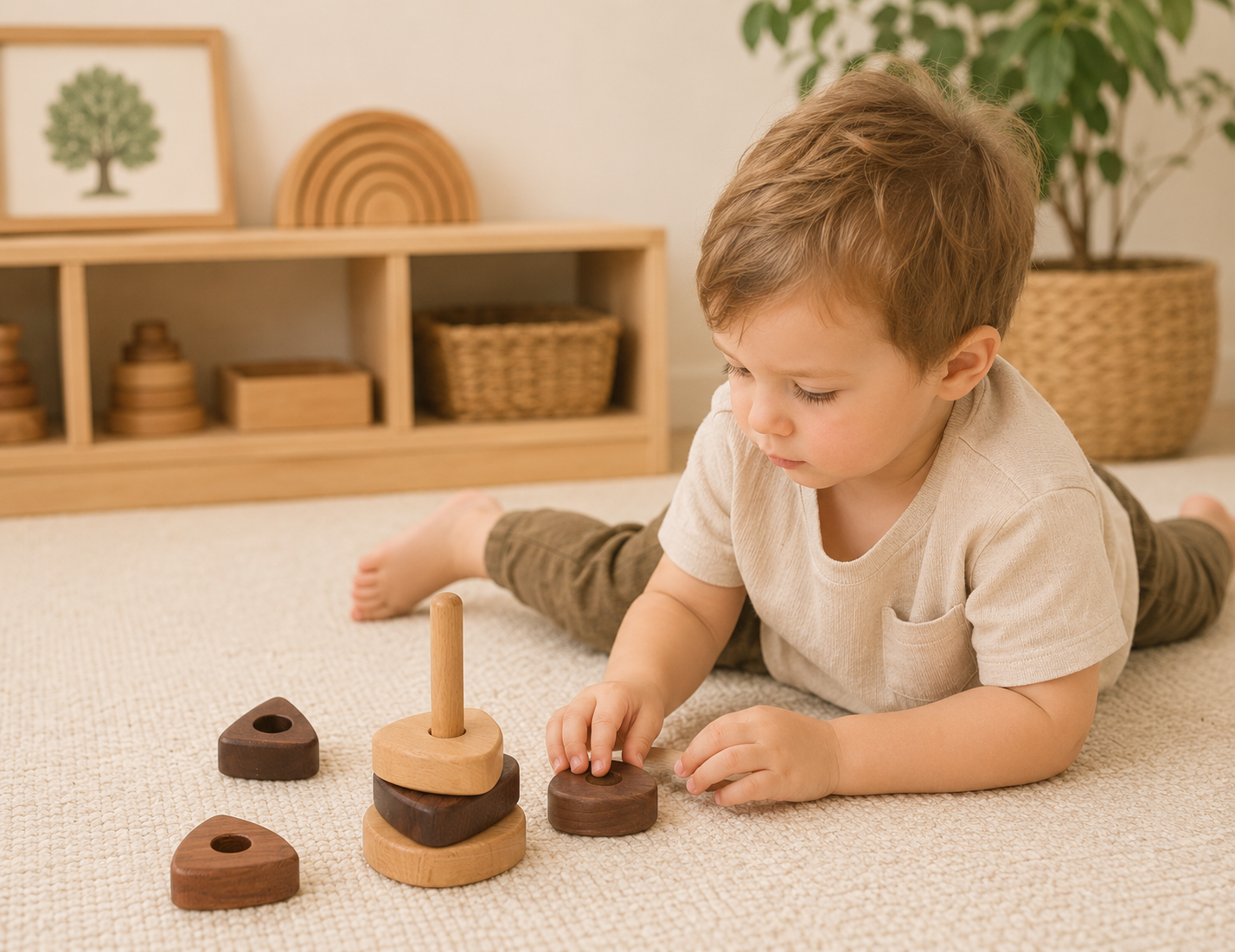 Natural Wood Geometric Stacking Toy