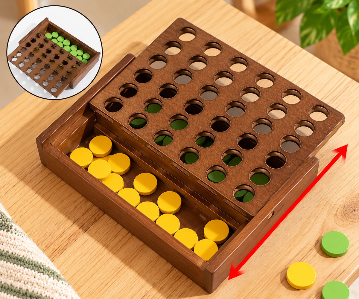 Wooden Four-in-a-Row Strategy Game